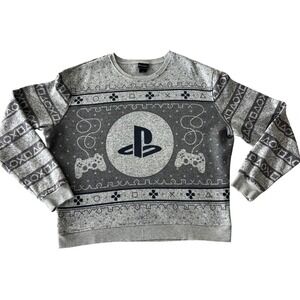 PlayStation Pullover Sweater Gray Geometric Controllers PS Logo Men's 2XL‎